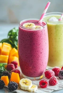 A vibrant basic fruit smoothie made from fresh fruits and yogurt.
