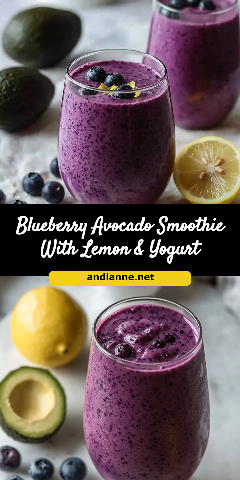 Blueberry Avocado Smoothie With Lemon & Yogurt