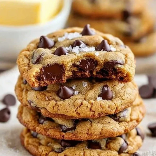 Delicious brown butter chocolate chip cookies on a baking tray