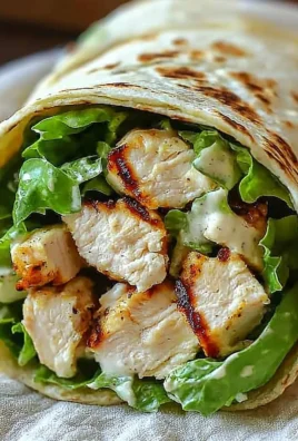 Chicken Caesar Salad Wrap filled with grilled chicken, romaine, and Caesar dressing.