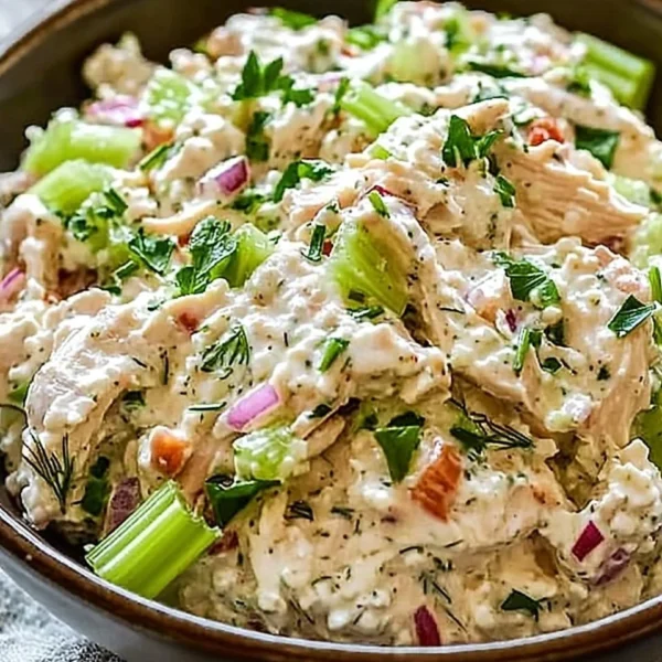 Delicious and nutritious Cottage Cheese Chicken Salad served in a bowl.