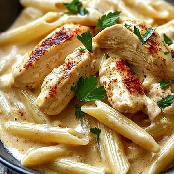 Creamy Cajun Chicken Pasta served in a bowl with herbs and spices.