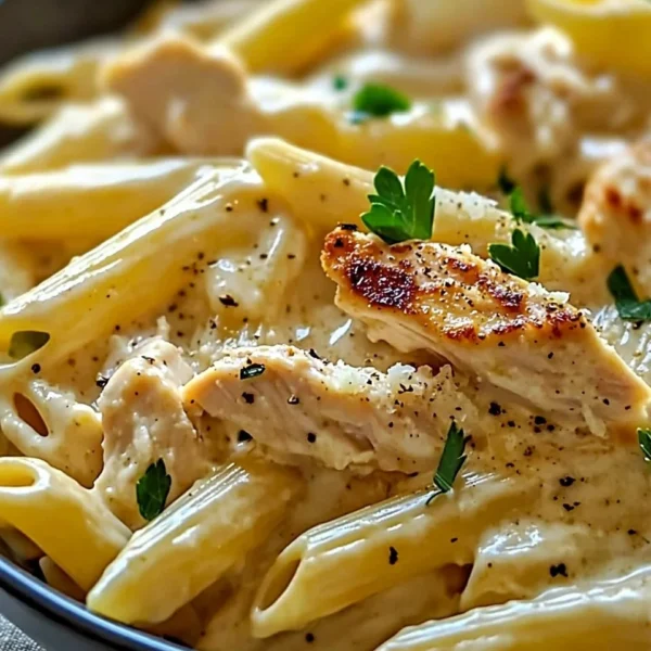 Creamy Ranch Chicken Pasta served in a bowl with herbs and parmesan cheese