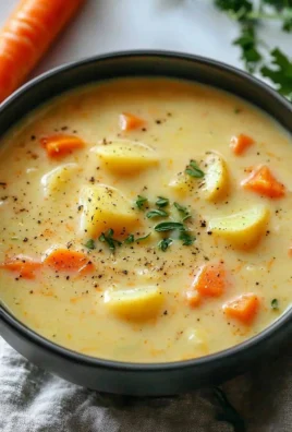 Creamy vegan carrot potato soup in a bowl garnished with fresh herbs