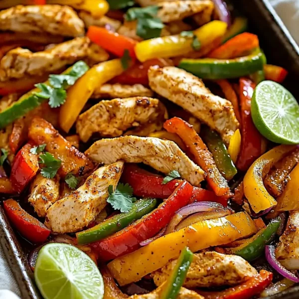 Easy sheet pan chicken fajitas with vibrant peppers and onions