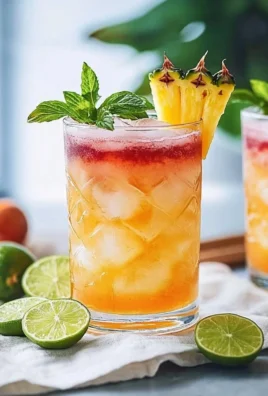 Fancy Rum Swizzle cocktail with tropical garnishes