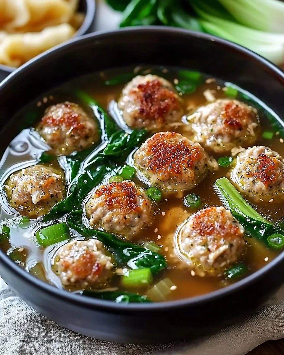 Ginger Chicken Meatball Soup with Bok Choy for Cozy Nights