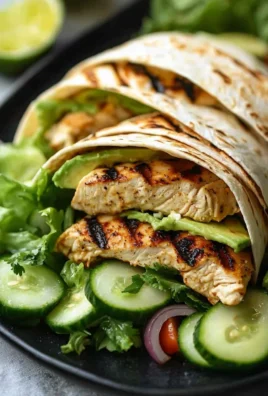Grilled avocado chicken wraps with fresh ingredients on a plate