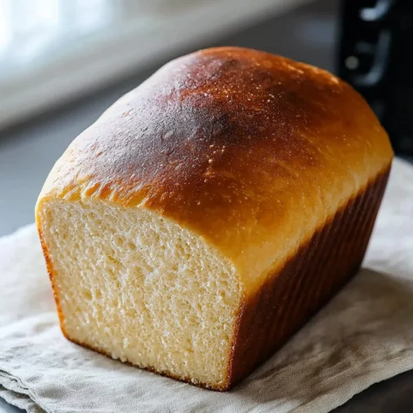 Freshly baked homemade bread loaf on a wooden cutting board.