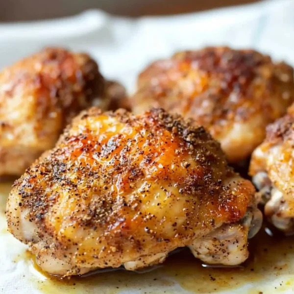 Juicy baked boneless skinless chicken thighs cooked at 425F