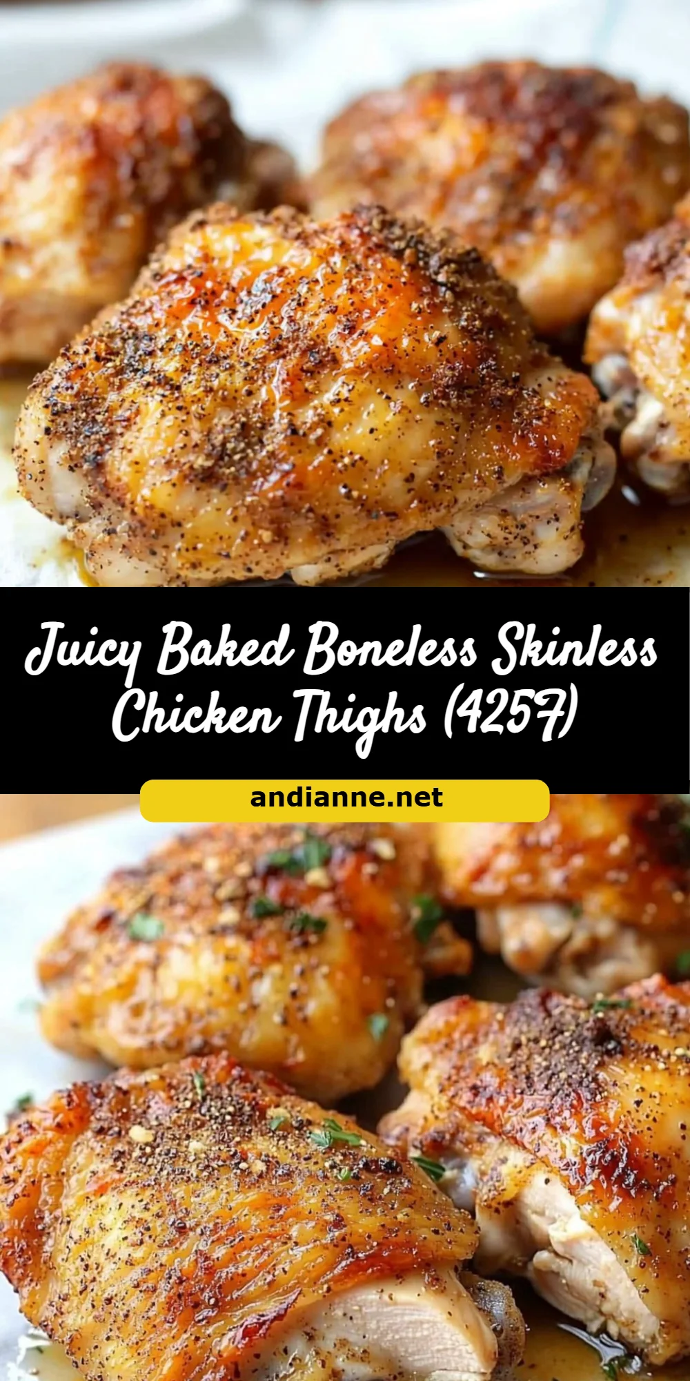 Juicy Baked Boneless Skinless Chicken Thighs (425F)