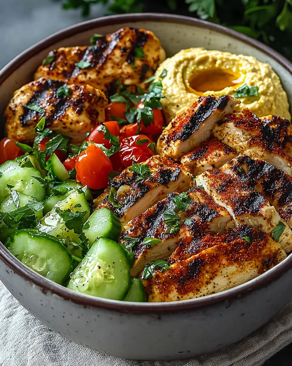 Lemon Chili Grilled Chicken Bowls with Fresh Cucumber Salad & Hummus — A Refreshing, Flavor-Packed Bowl You’ll Crave Again and Again