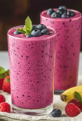 Colorful mixed berry smoothies in glasses with fresh berries on top