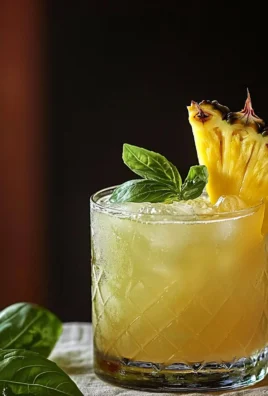 Refreshing Pineapple Basil Smash cocktail with fresh pineapple and basil leaves.