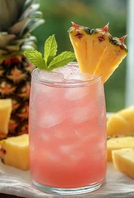 Refreshing glass of Pineapple Pink Lemonade with a slice of lemon and pineapple