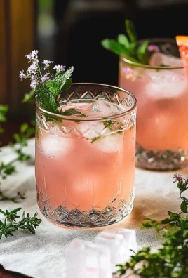 Assorted pretty pink cocktails garnished with fruits and flowers