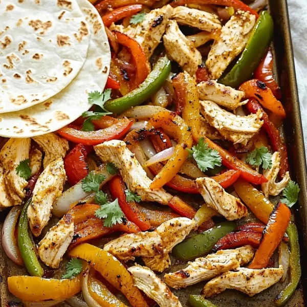 Sheet Pan Chicken Fajitas with colorful peppers and onions