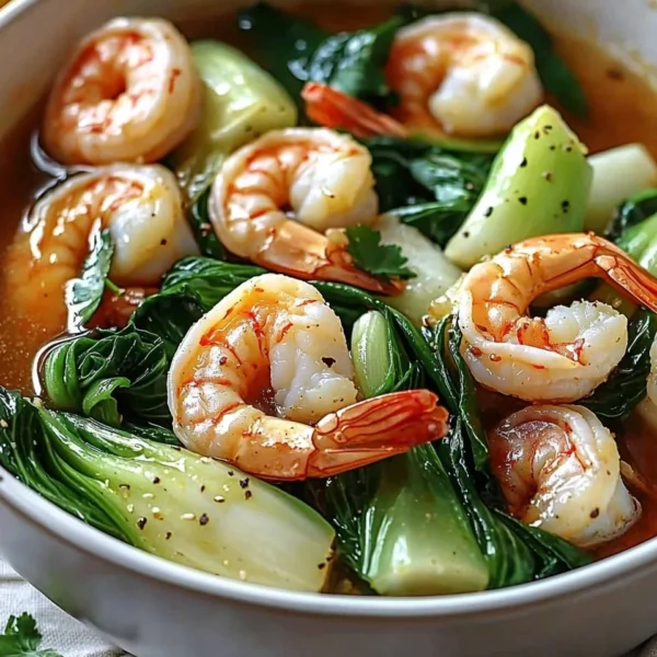 A delicious plate of Shrimp with Bok Choy, showcasing vibrant colors and fresh ingredients.