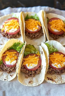 Plate of Smashed Cheeseburger Tacos topped with fresh ingredients