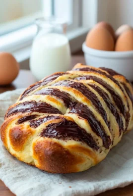 Freshly baked Nutella swirl Easter bread with chocolate hazelnut filling