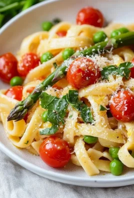 Plate of colorful spring vegetable pasta with fresh seasonal vegetables