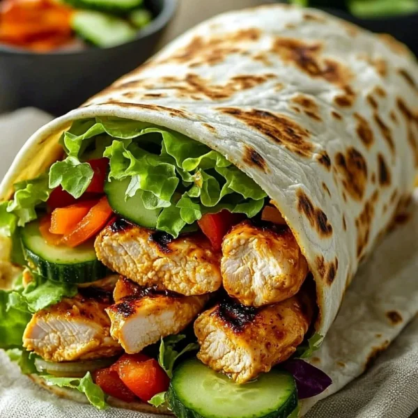 Sweet Chili Chicken Wraps with fresh veggies and grilled chicken in tortilla